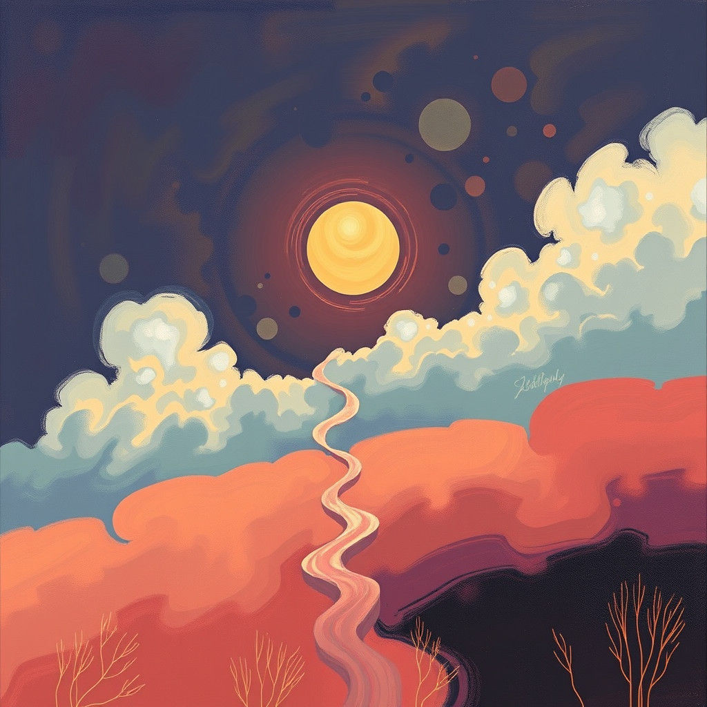 Surreal Abstract Art with Pale Clouds and Muted Sun