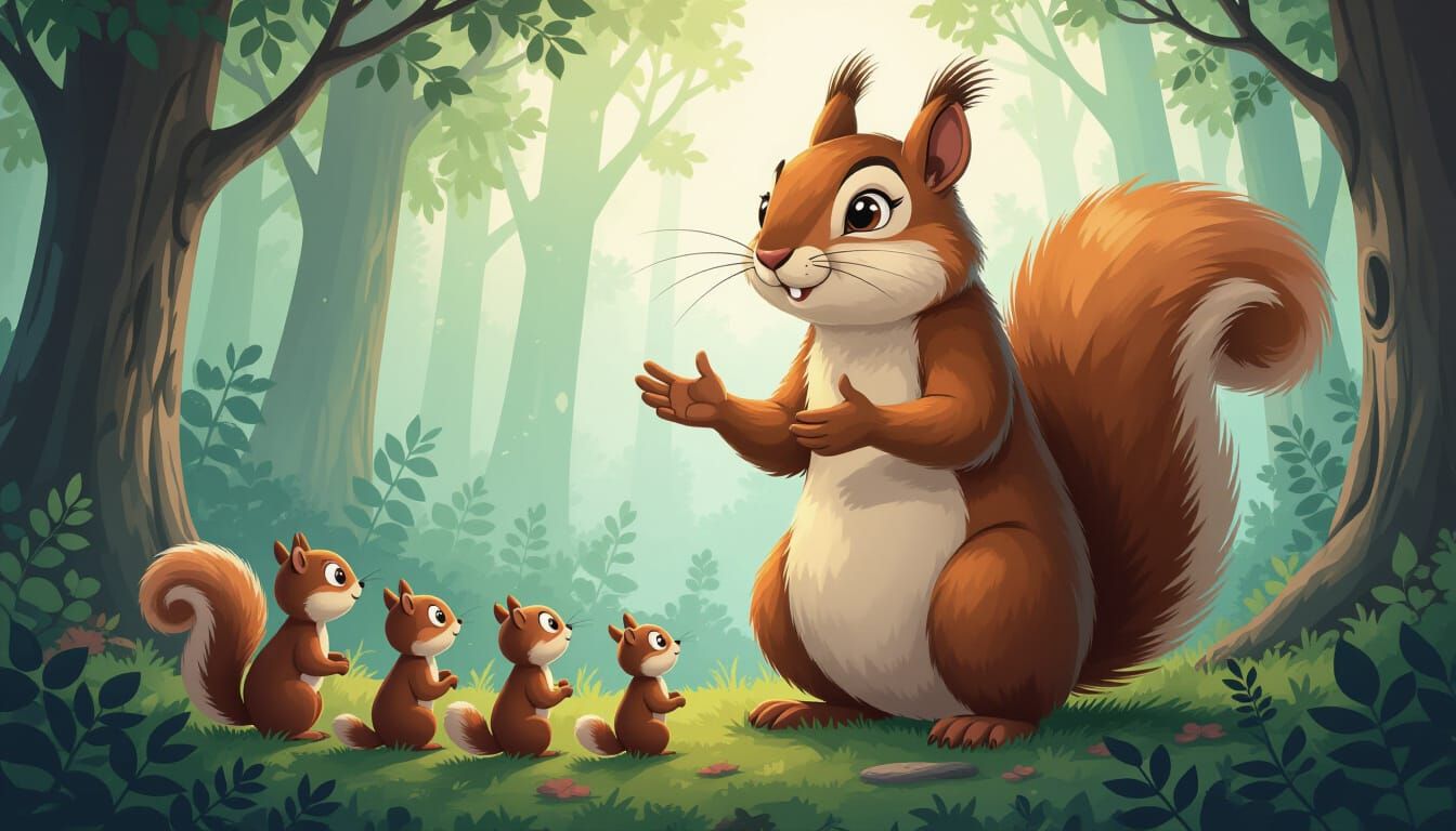 Colossal Squirrel Cartoon in Fantasy Forest