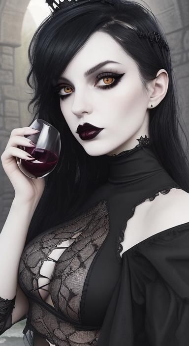 Gothic Woman with Crown in Dark Castle