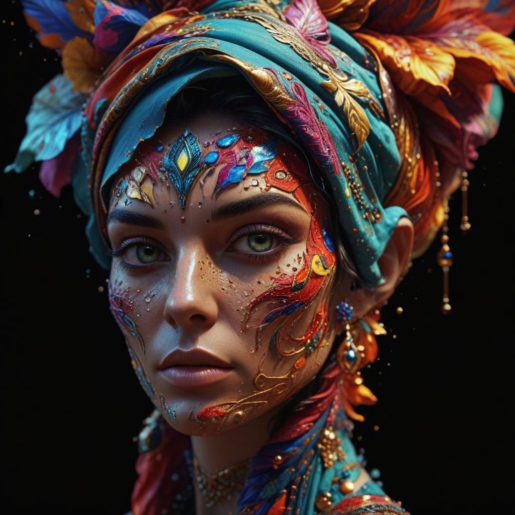 Fantastical Fabric Portrait in the Style of Benedetto Fellin