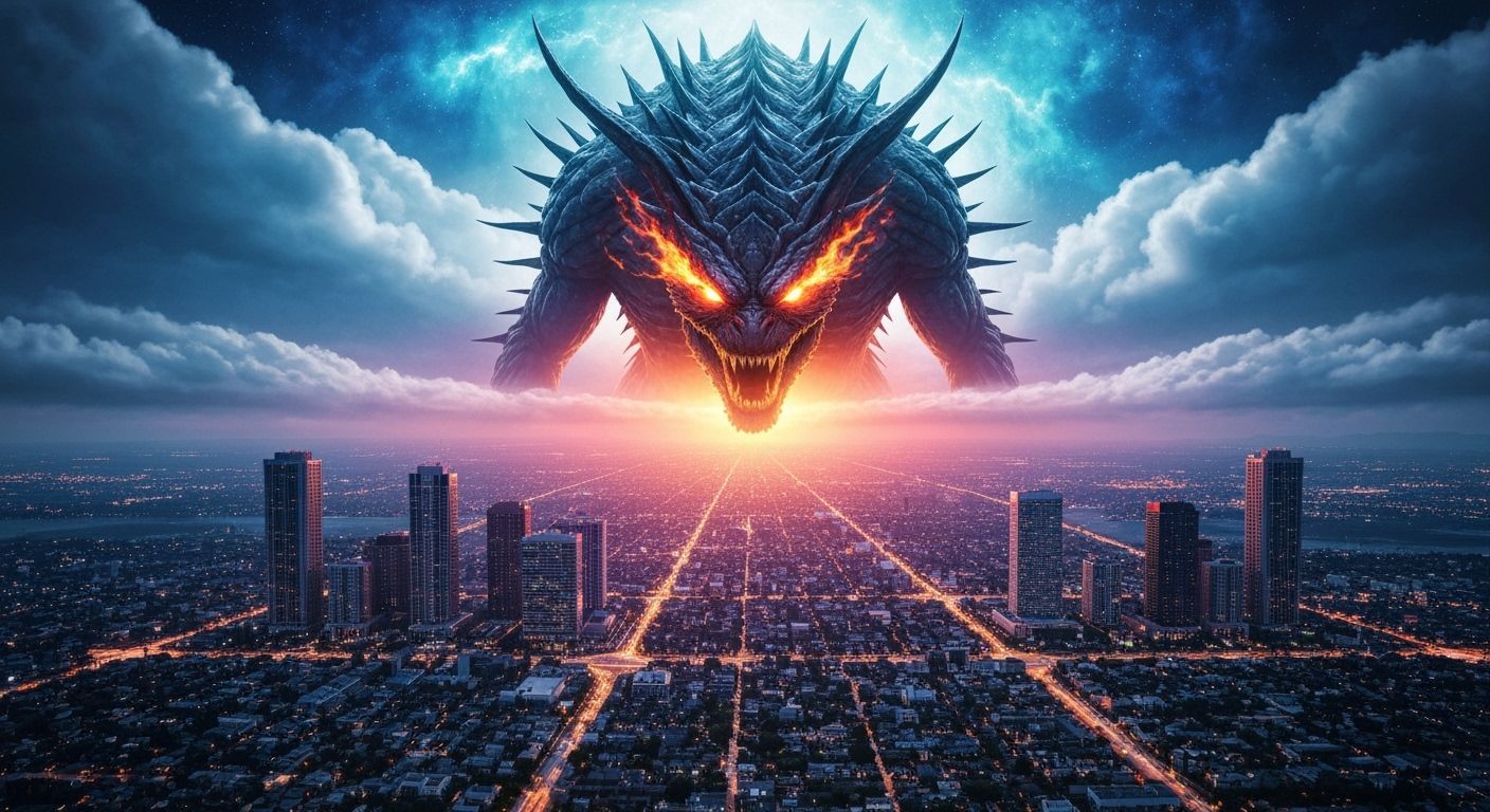 Colossal Cosmic Monster Gazes Upon Metropolis