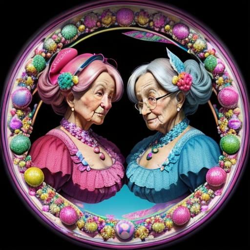 Hyperrealistic Dove and Old Lady in Candy Art Style