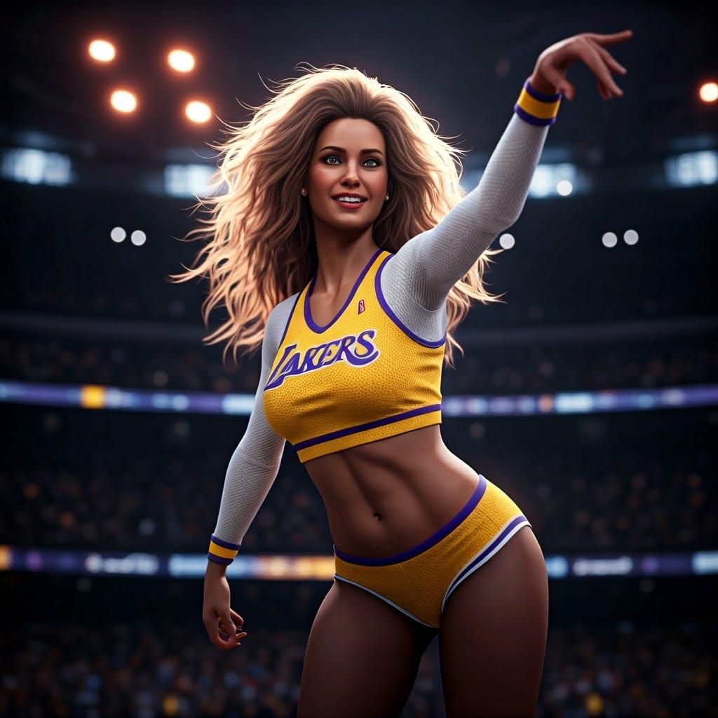 Lakers-Inspired Cheerleader Shines in Futuristic Arena Spect...