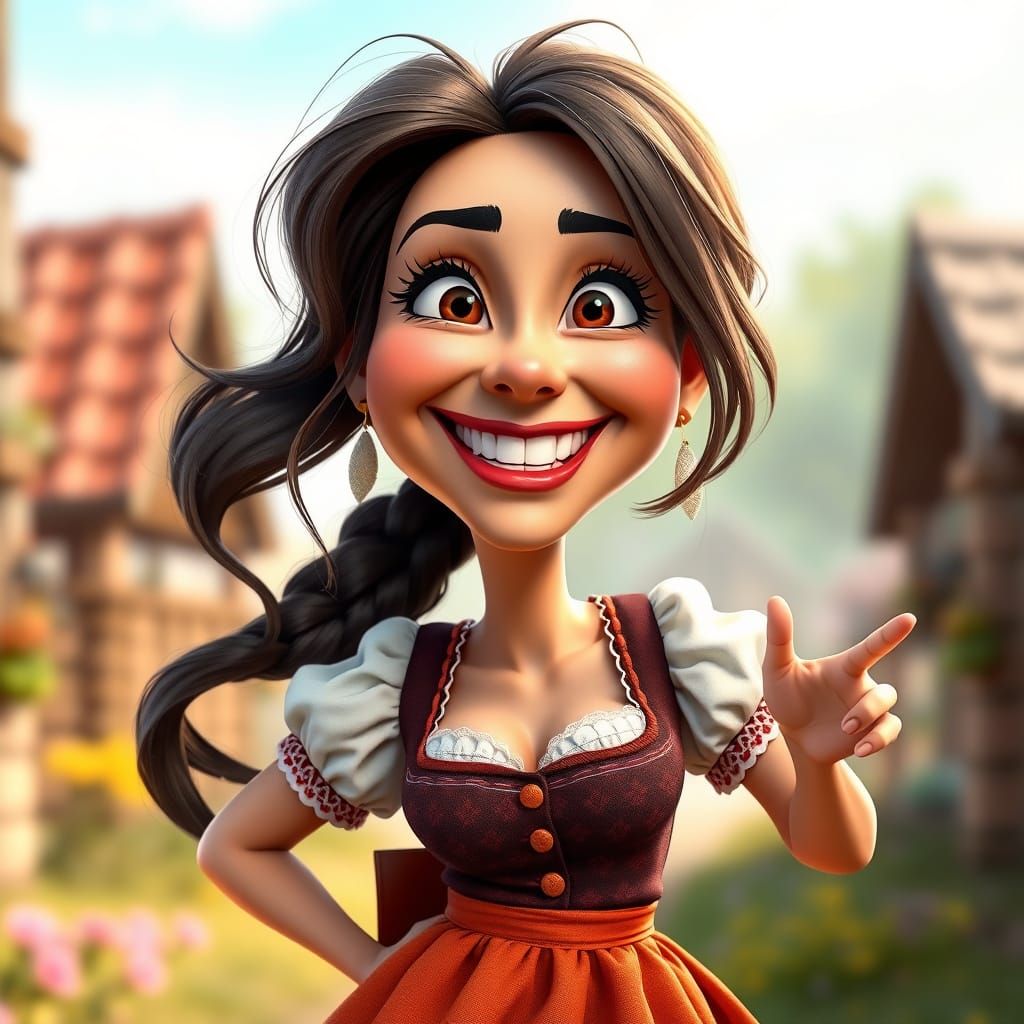 Exaggerated Dirndl Beauty in Whimsical CGI Art