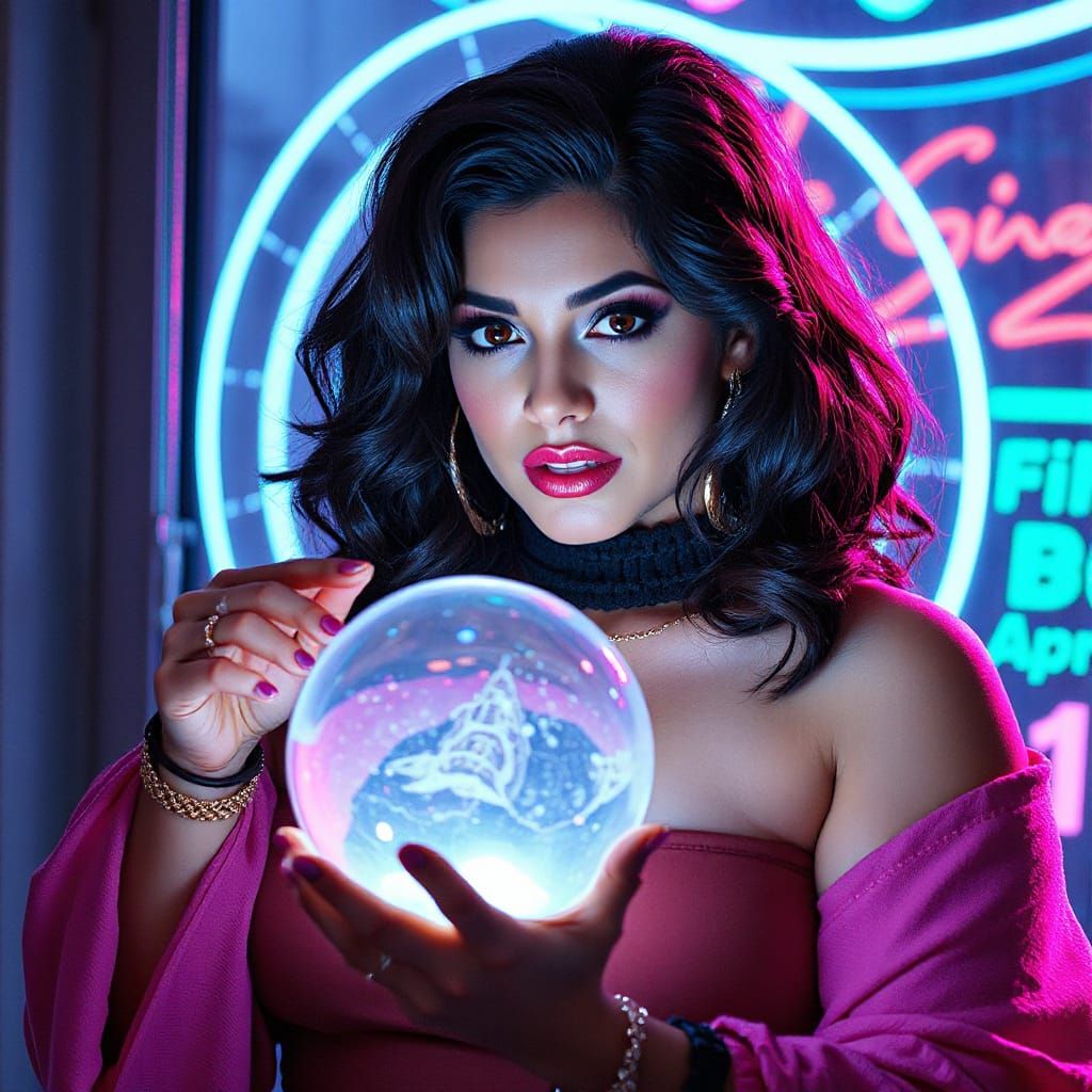Cyberpunk Fortune Teller Gazing into Crystal Ball