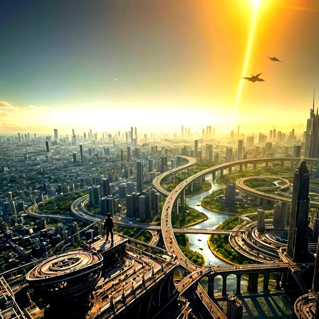 Epic Ringworld Landscape with Futuristic Cities and Alien La...