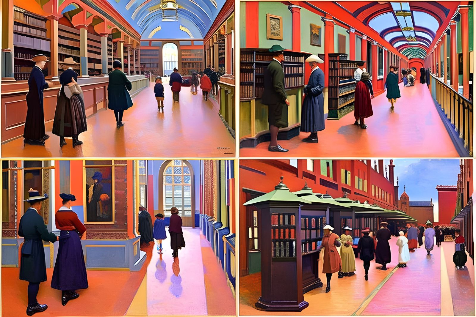 Victorian Library Interior in Oil Painting Style