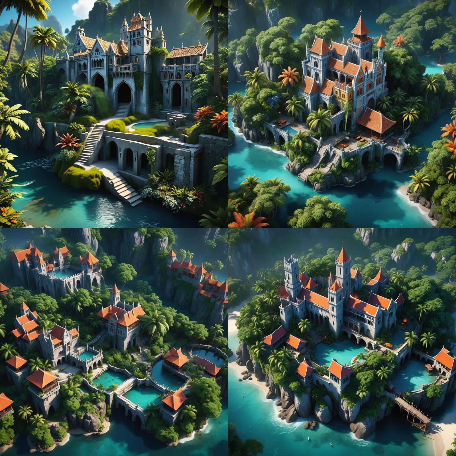 Luxury Tropical Island Medieval Resort: Detailed Matte Paint...