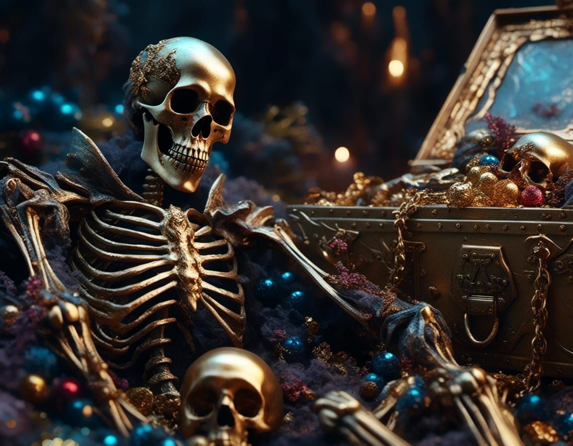 Detailed Skeleton Pirate on Treasure Island