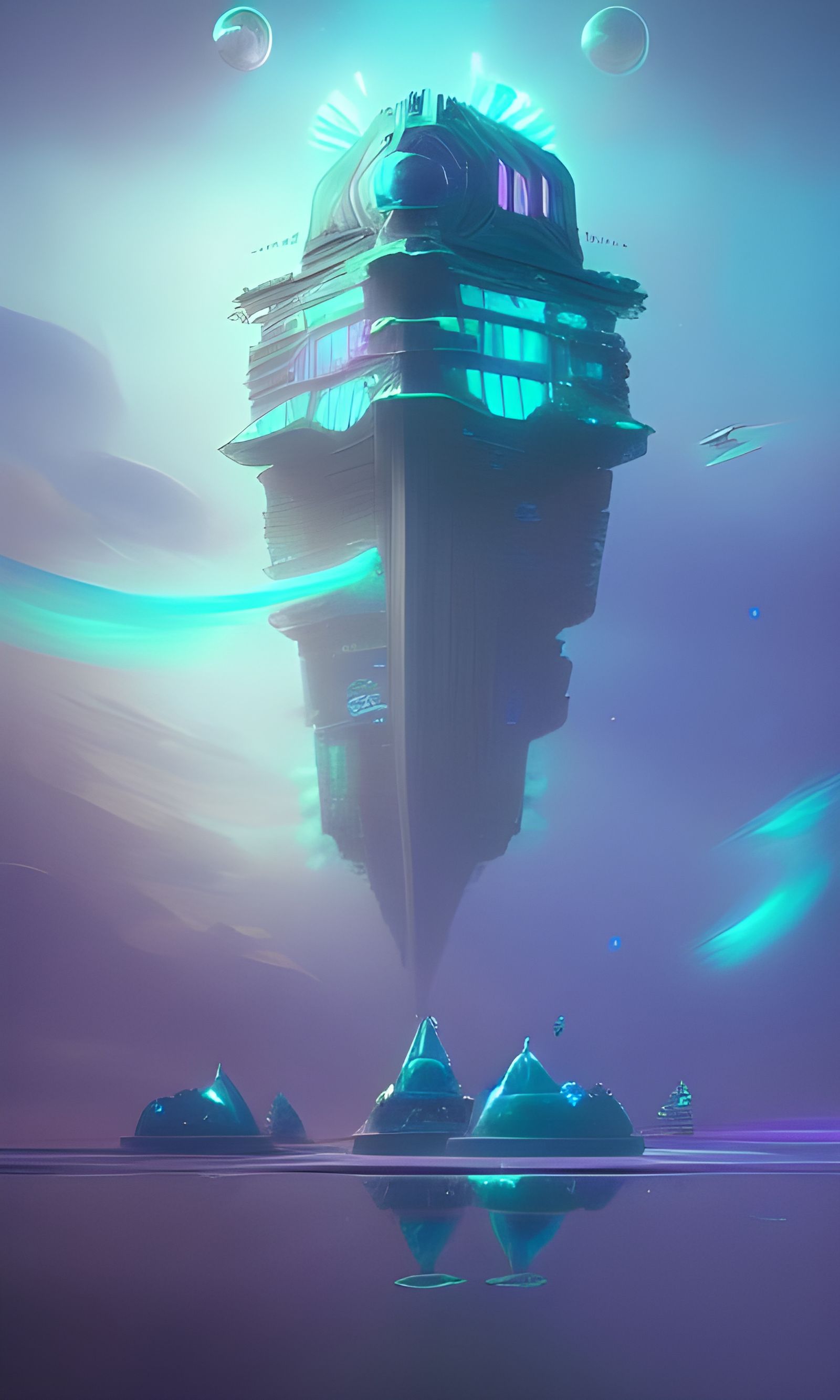 Iridescent Floating Space Fortress, Digital Illustration