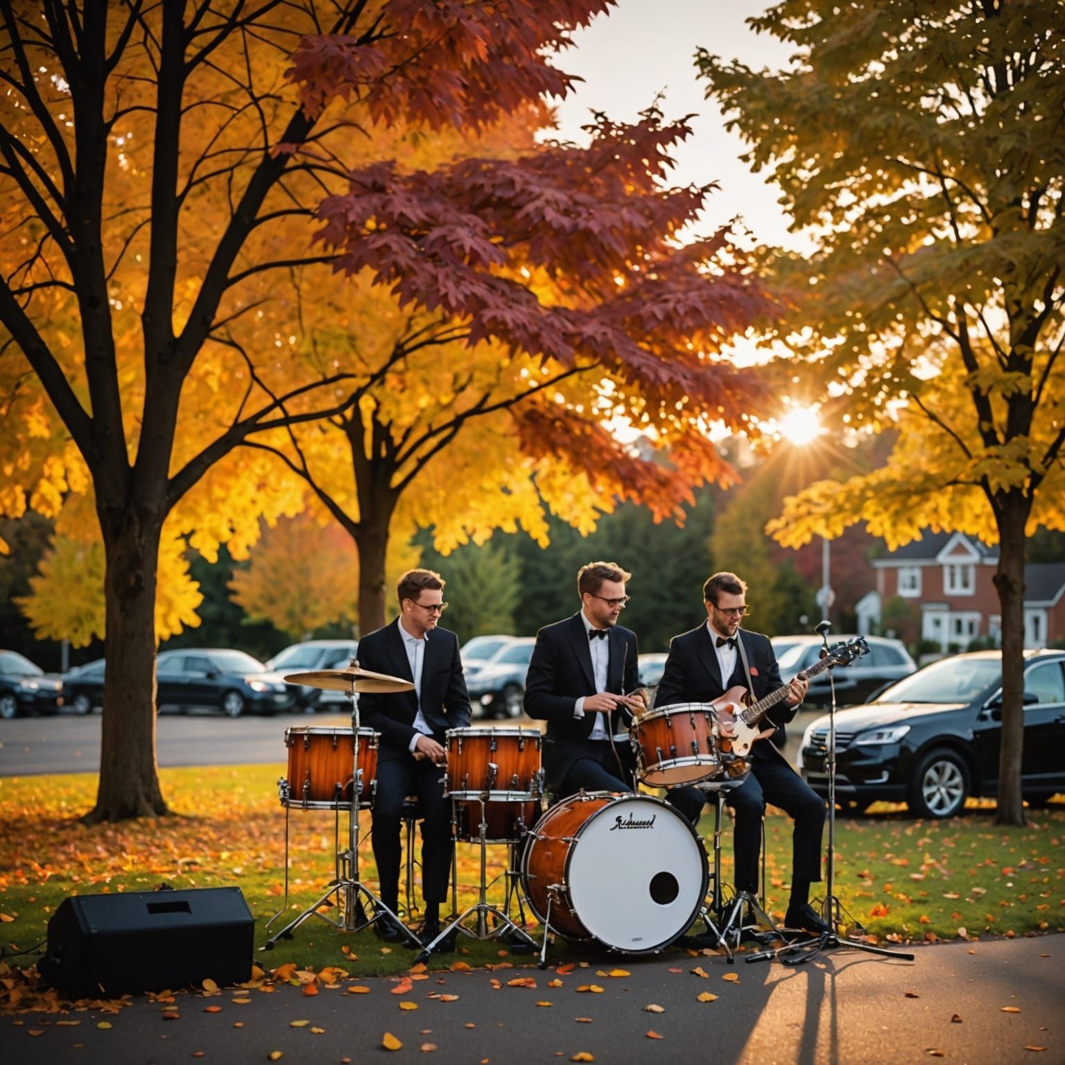 Kandinsky-Style Jazz Trio Performance at Sunset