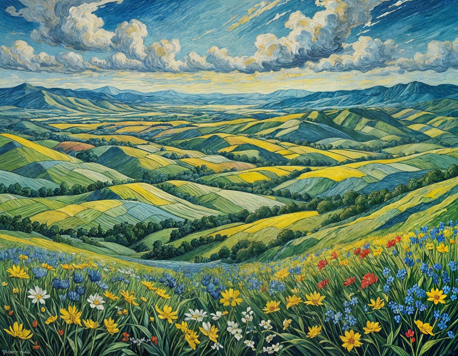 Vast Landscape Painting in Van Gogh Style