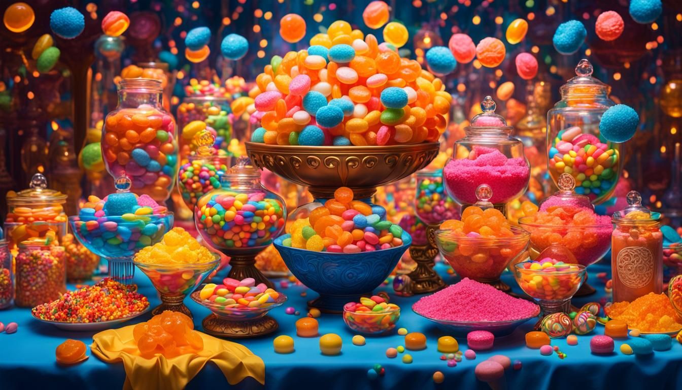 Candy Table Overflowing in Bright Fantasy Colors