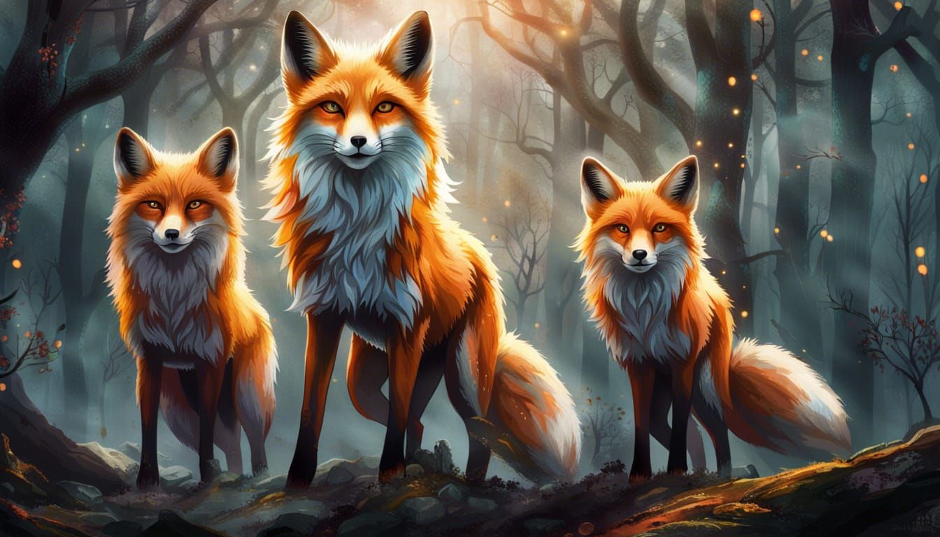 Ethereal Spirit Foxes Ascend from Ancient Forest