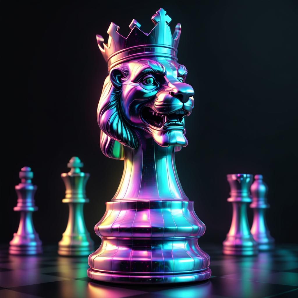 Iridescent Metallic King Chess Piece in 4D