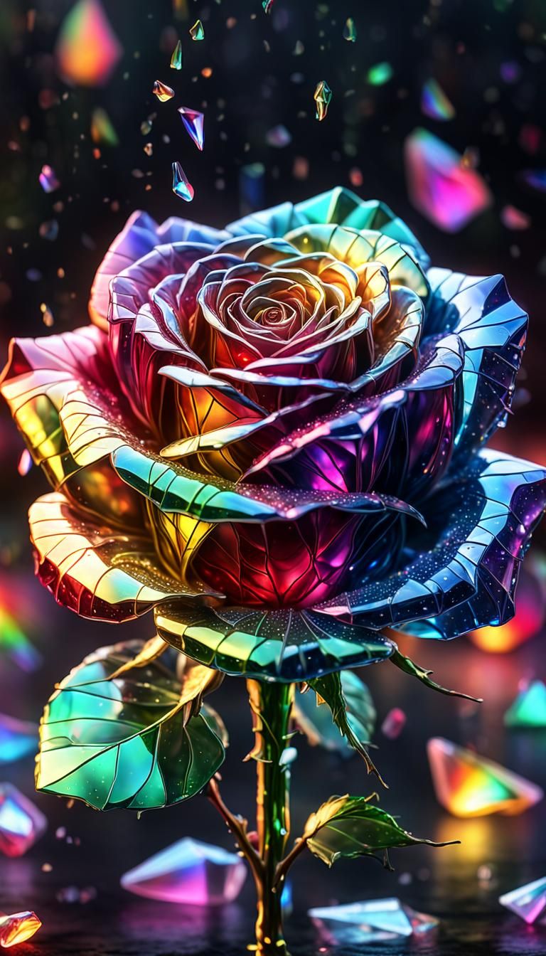 Prismatic Glass Rose Shards in Rainbow Light