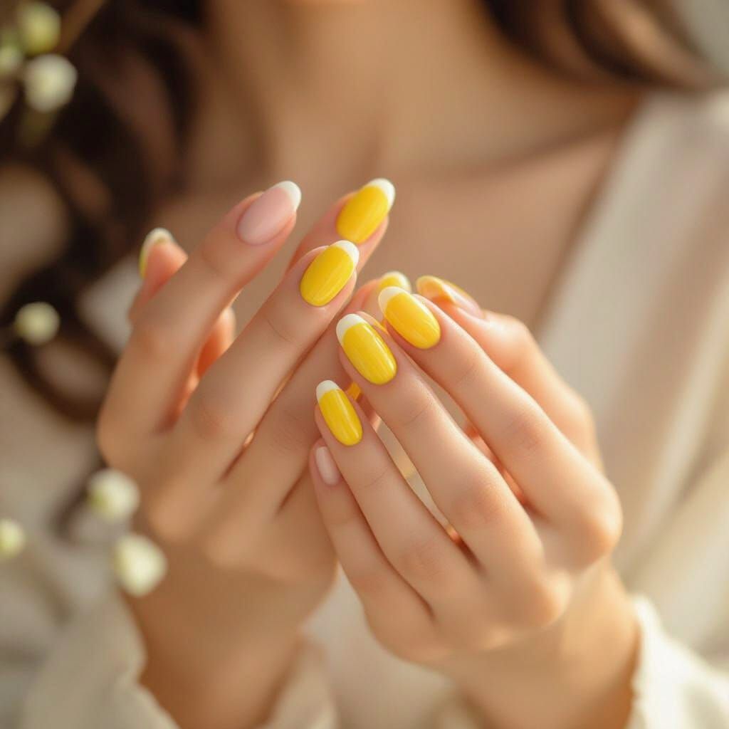 Yellow French Tip Nails in Soft Realism Style