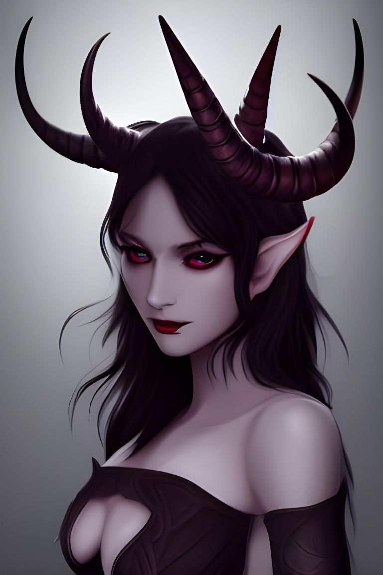 Beautiful Tiefling Woman with Wings and Horns