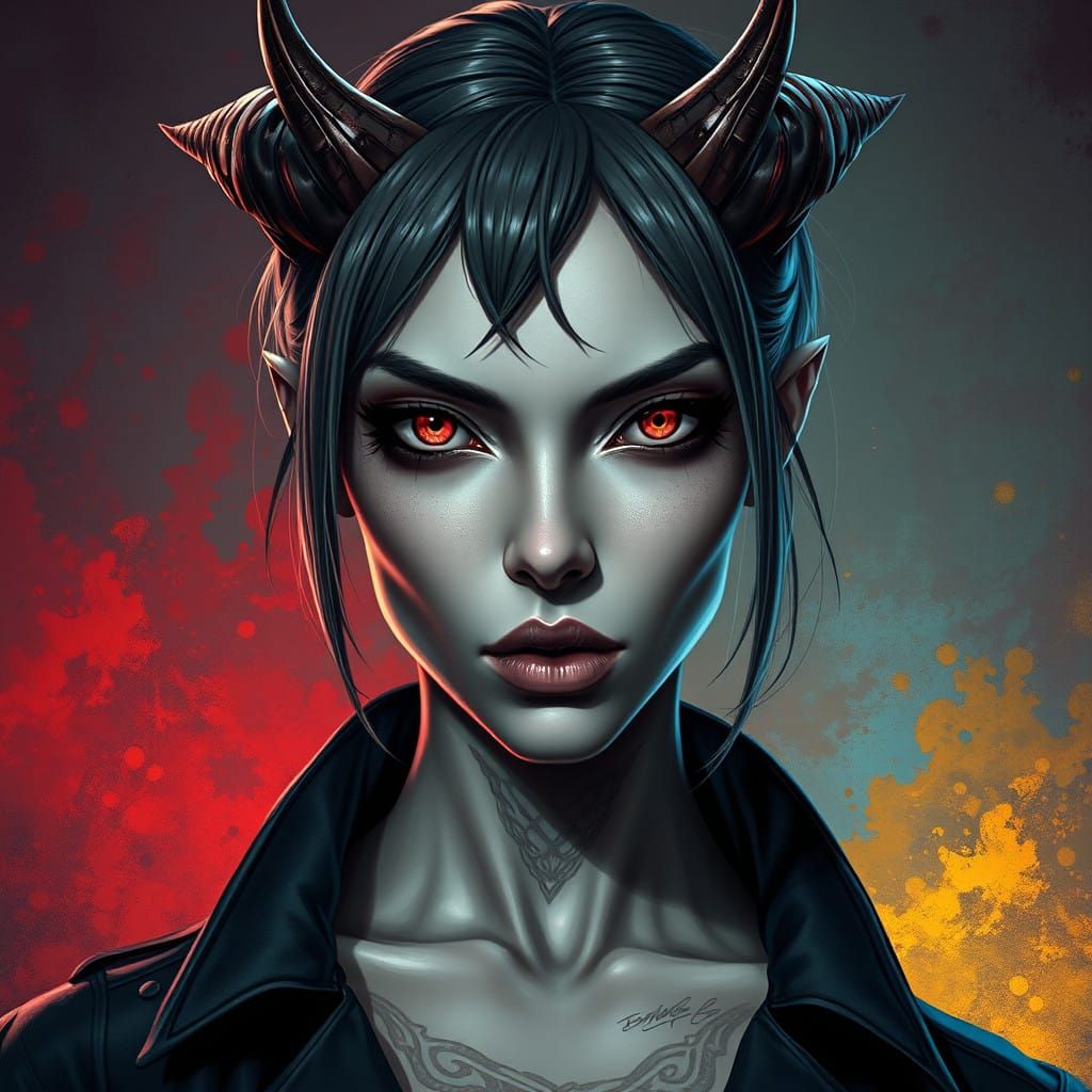 Sultry Demoness in Ash Grey, Front View