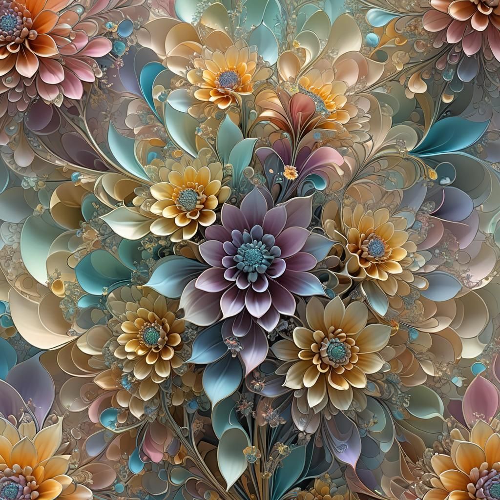Fractal Art: Vase Overflowing with Swirling Flowers