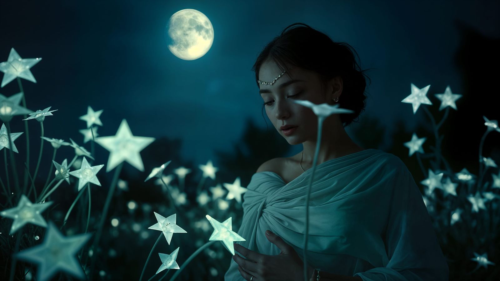 Moonlight Gardener in Starry Night Garden