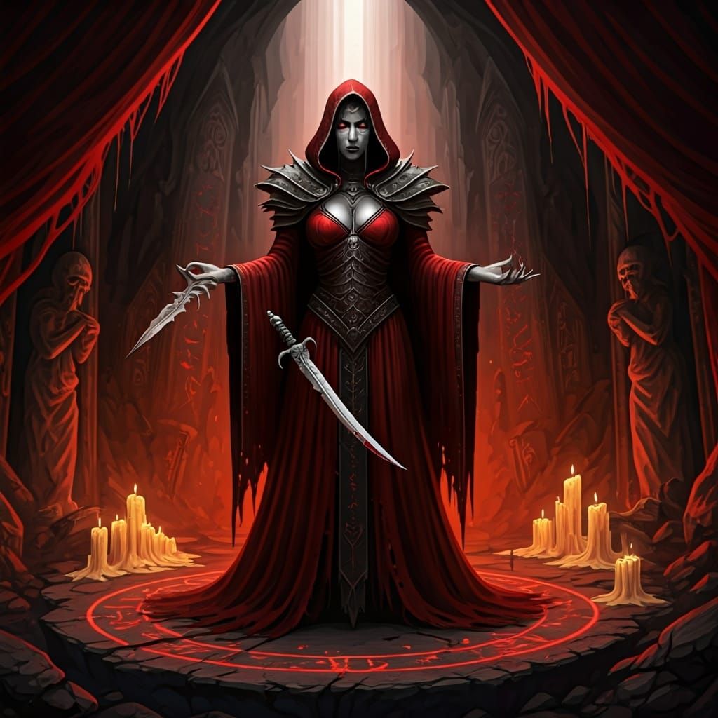 Drow Goddess in Obsidian Shrine with Ritual Blade