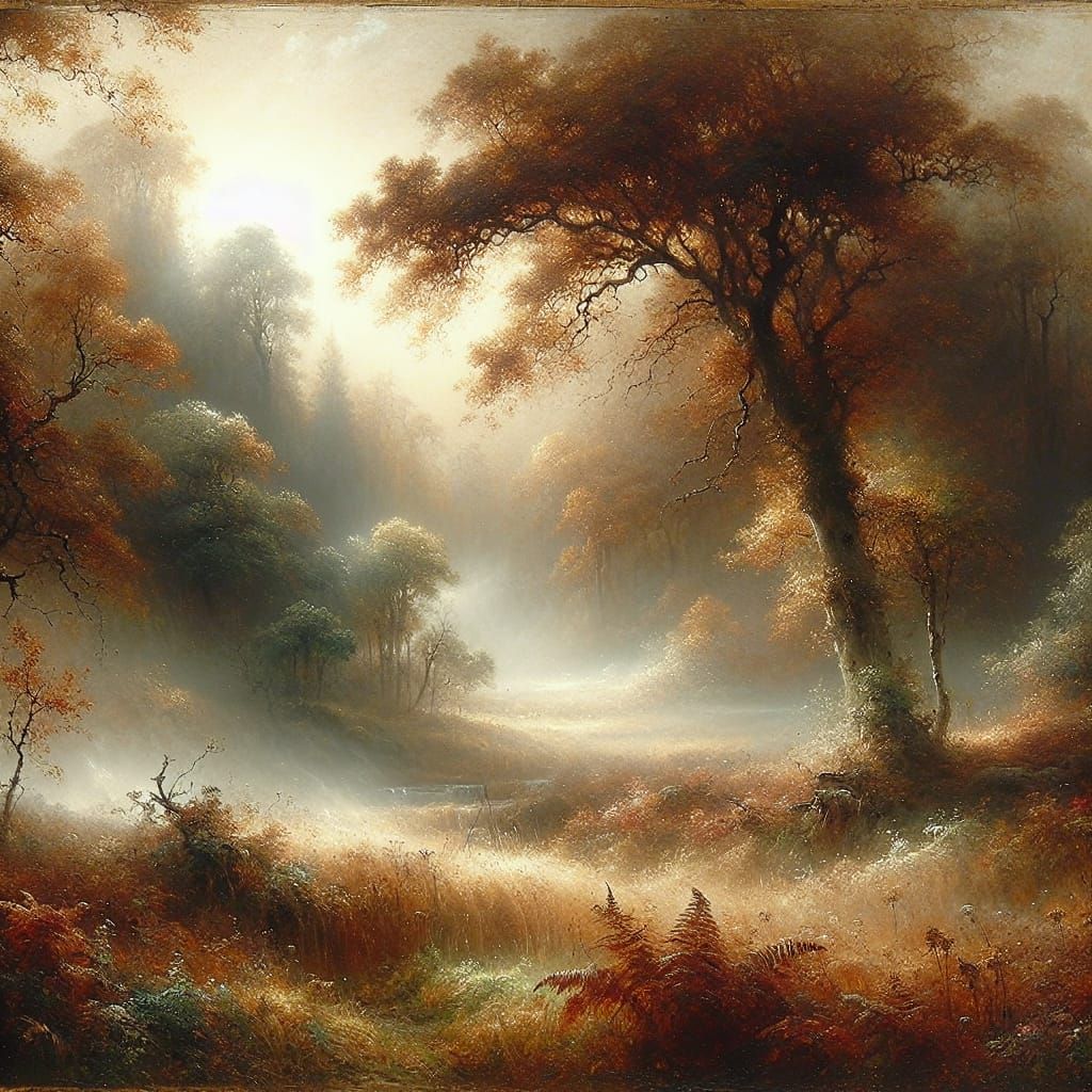 Ethereal Autumn Countryside: An Oil Painting
