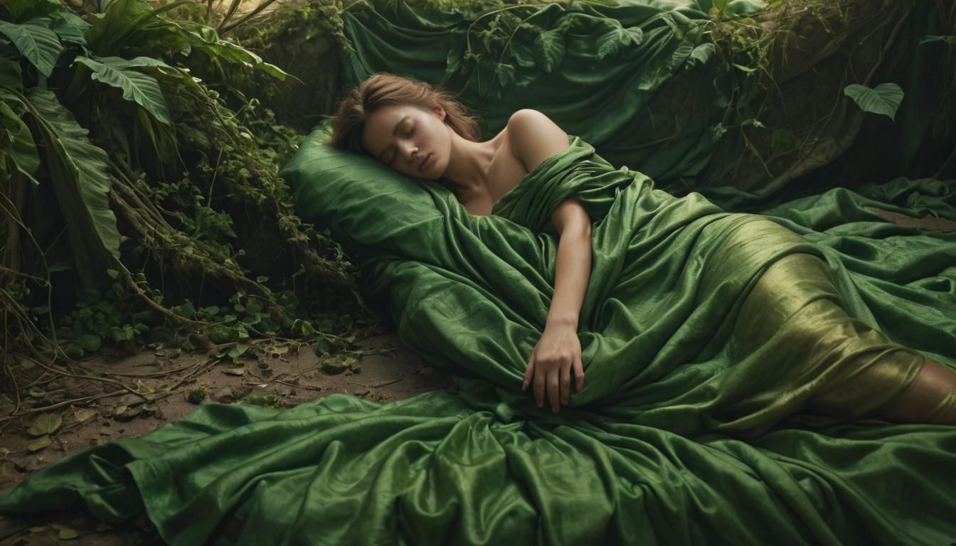 Woman Sleeping in Apocalyptic Future, Surrealist Digital Art