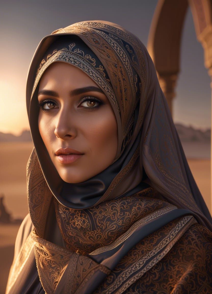 Elegant Arabian Woman in Desert Oasis