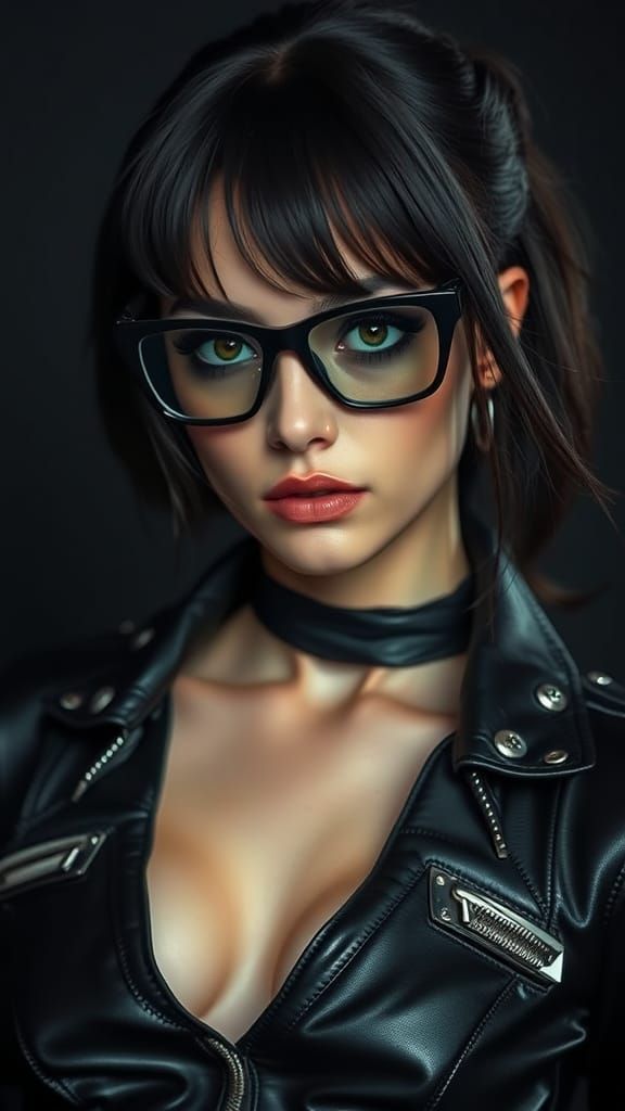 Cyberpunk Woman in Black Leather Attire