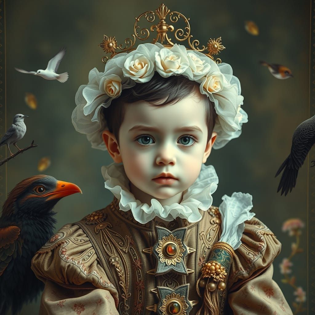 Baroque Child Portrait with Double Exposure Effects