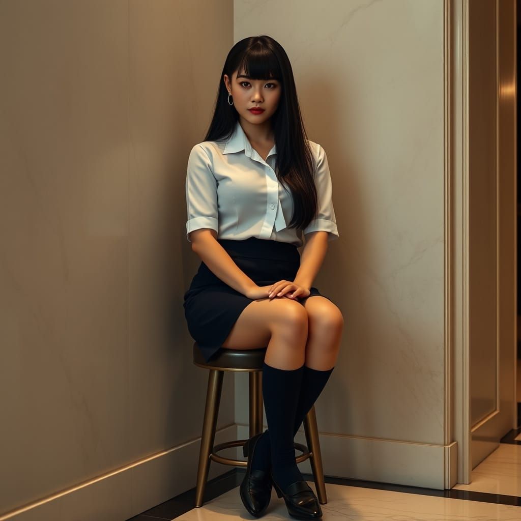 High School Girl in Tight Uniform, Photorealistic Portrait