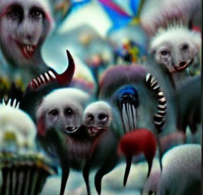 Surreal Fluffy Creatures Feast in Orphism Style