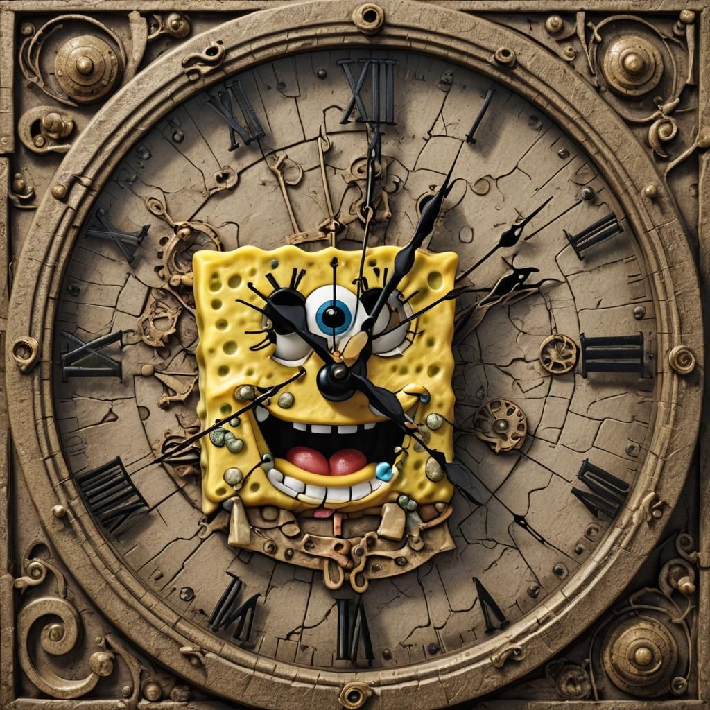 Hyperrealistic Sponge Bob Clock in Square Format