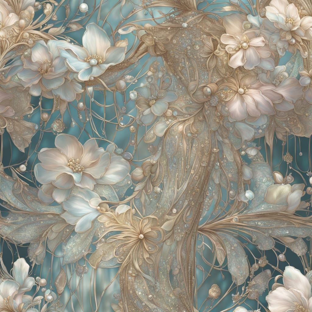 Art Nouveau Crystal Dress with Pearlescent Floral Details