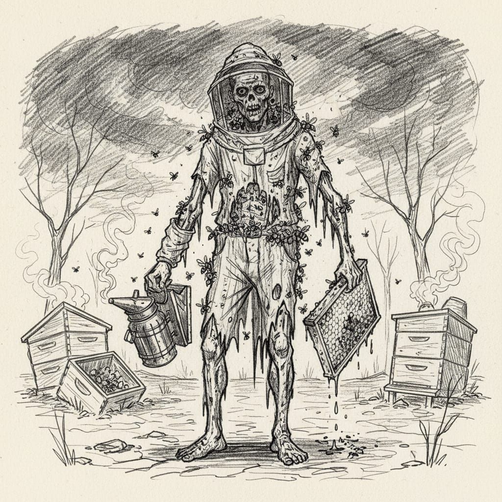 Zombie Beekeeper Sketch in Tattered Clothes
