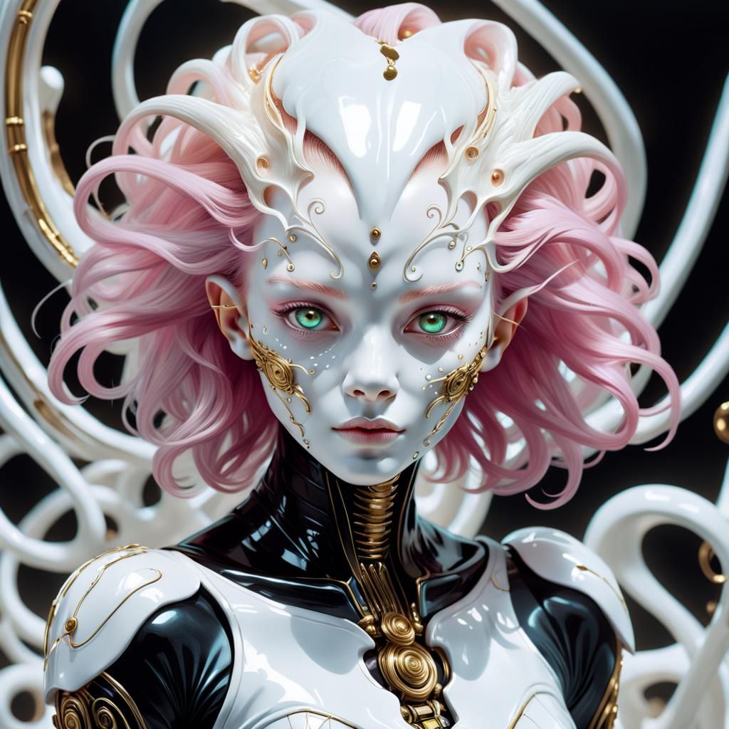 Bioluminescent Woman Portrait in Art Nouveau Style