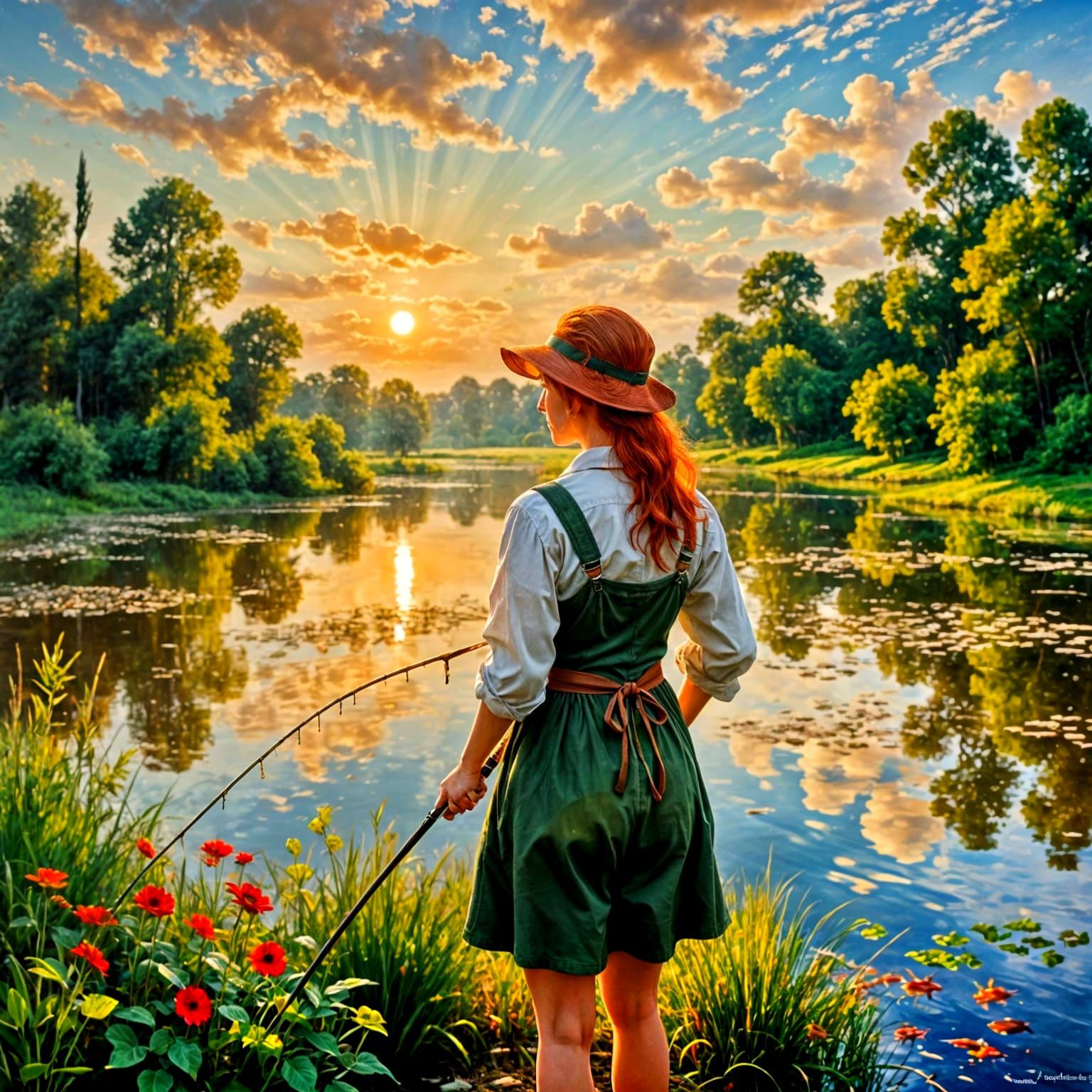 Sensual Redhead Fishes in Golden Haze