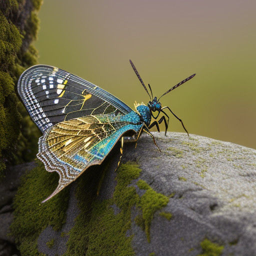 Golden Macro Insect Perched on Weathered Stone