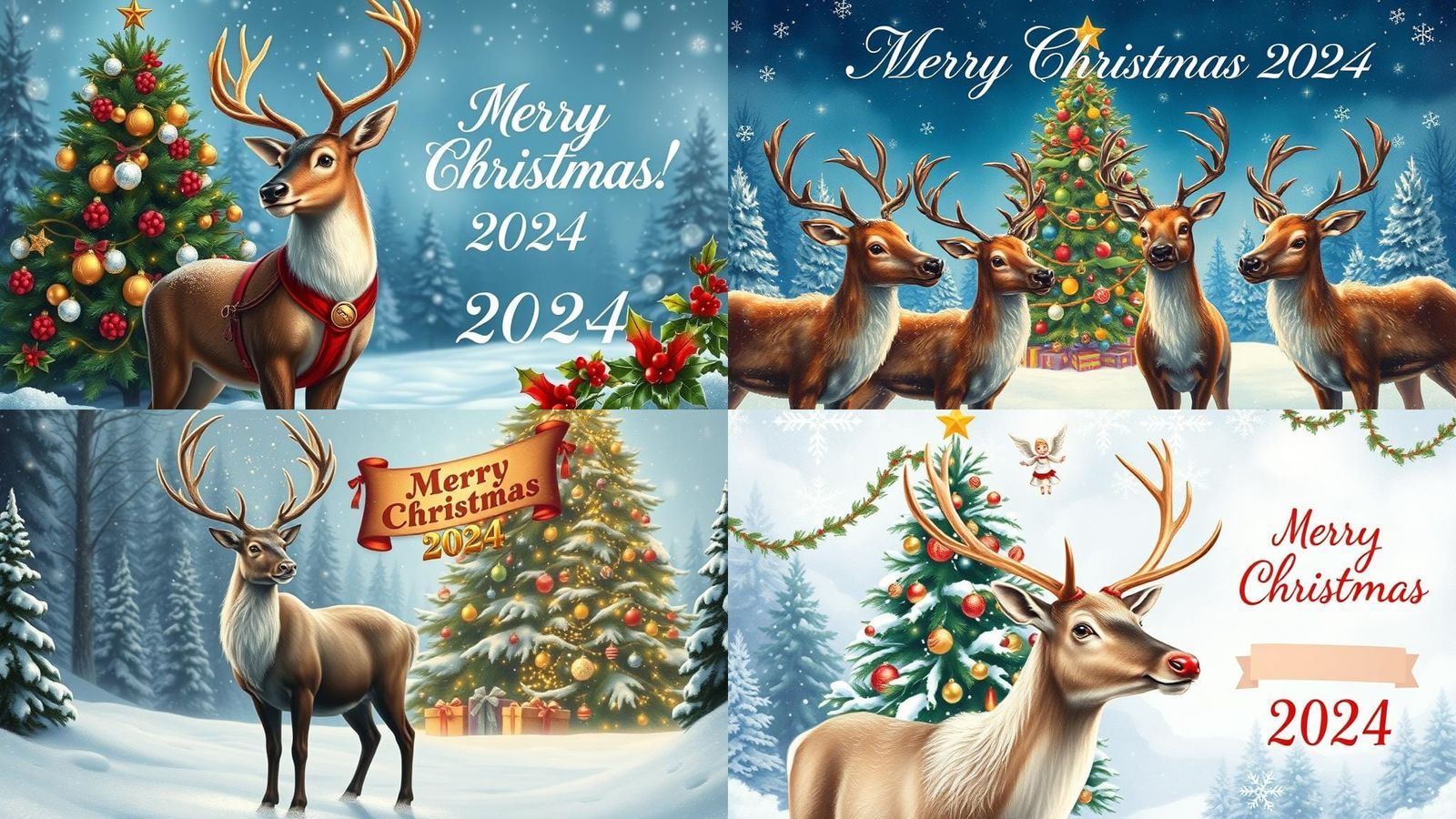Festive Christmas Reindeer with Tree and Greetings