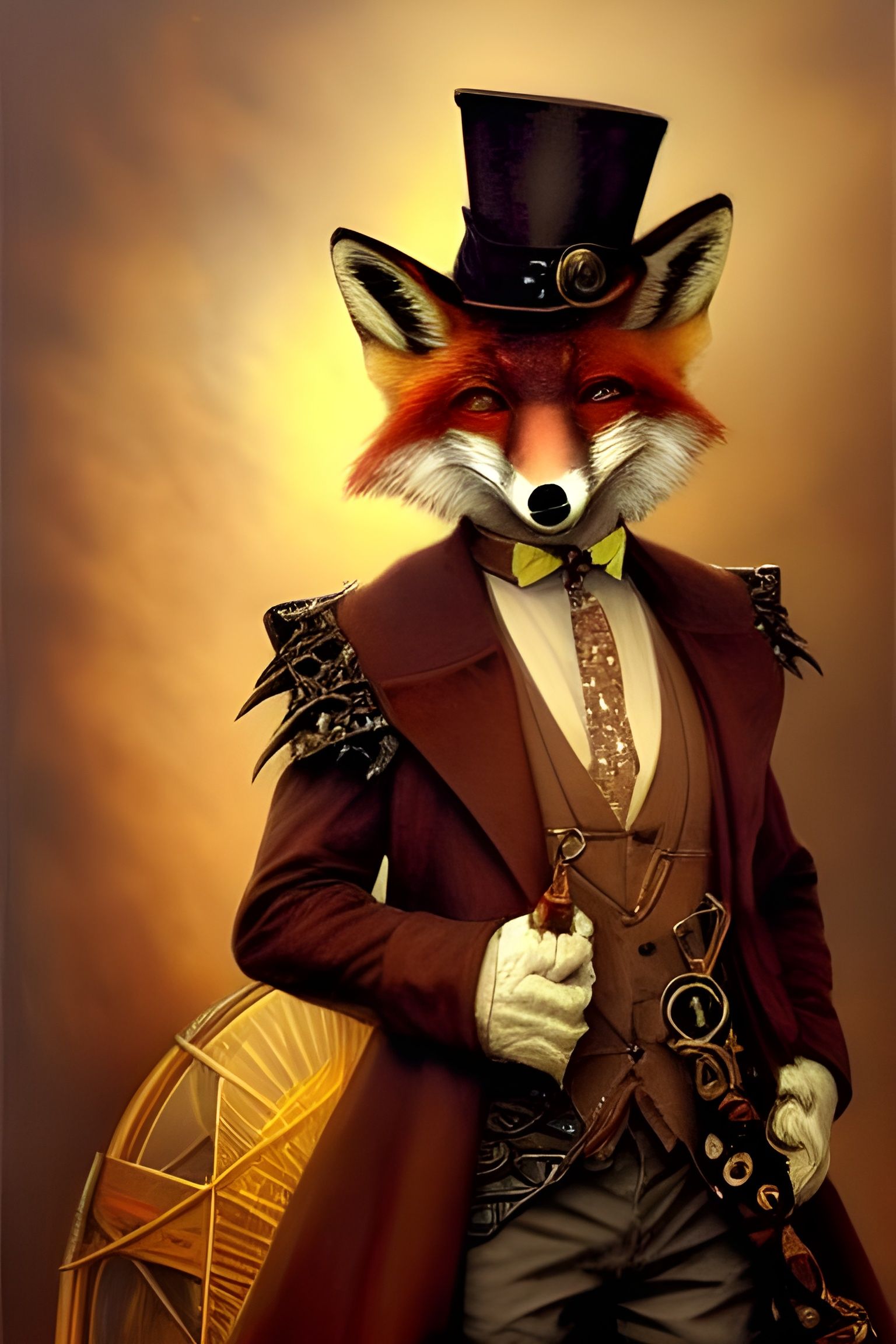 Steampunk Fox Wizard Portrait in Victorian Style