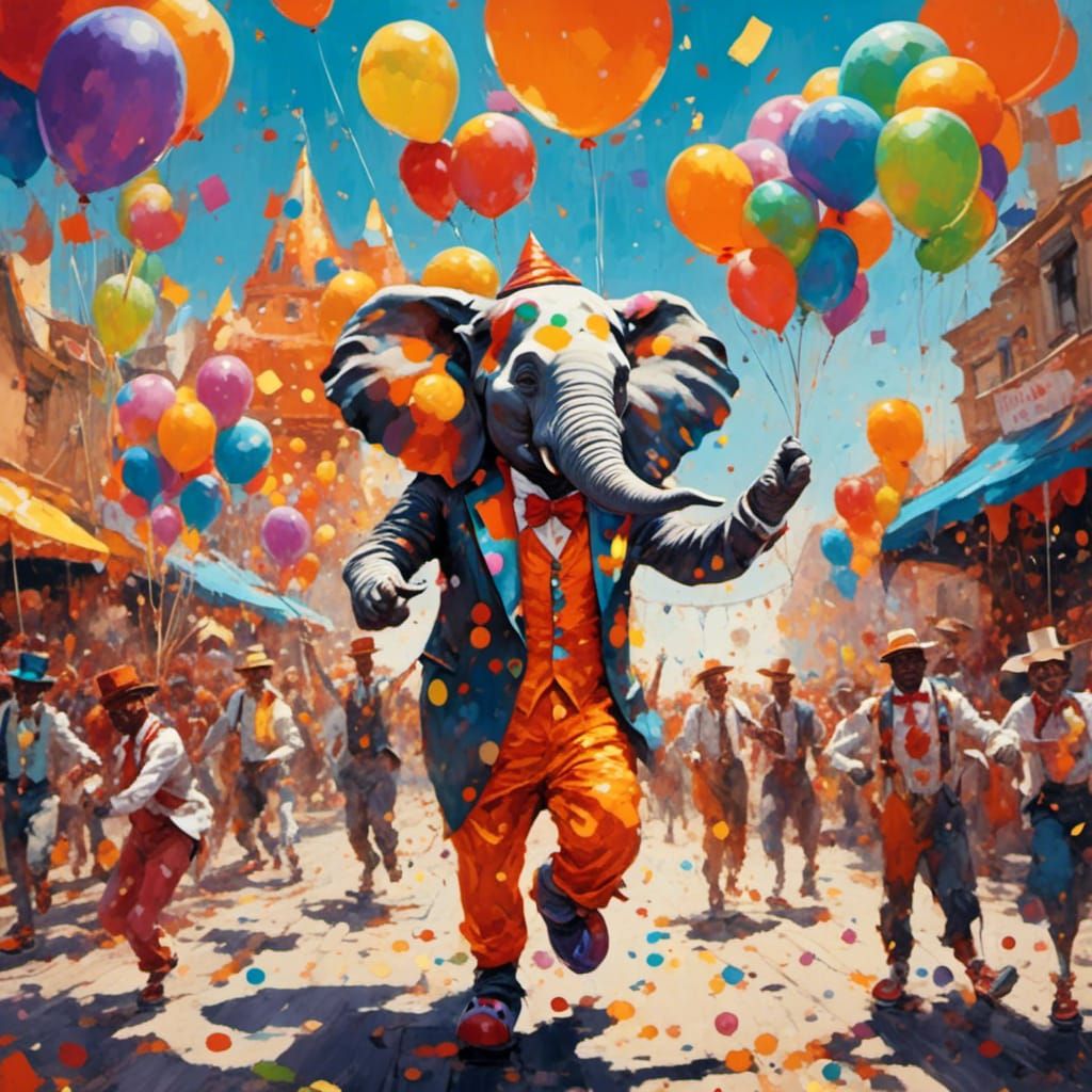 Elephant Clown in a Vibrant Carnival Parade
