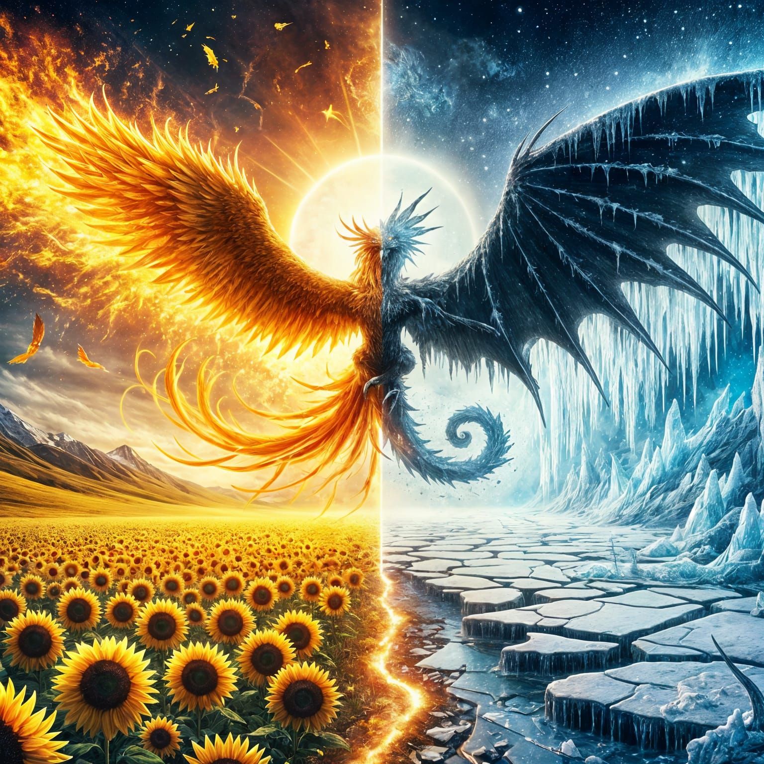 Phoenix and Dragon Yin-Yang Fantasy