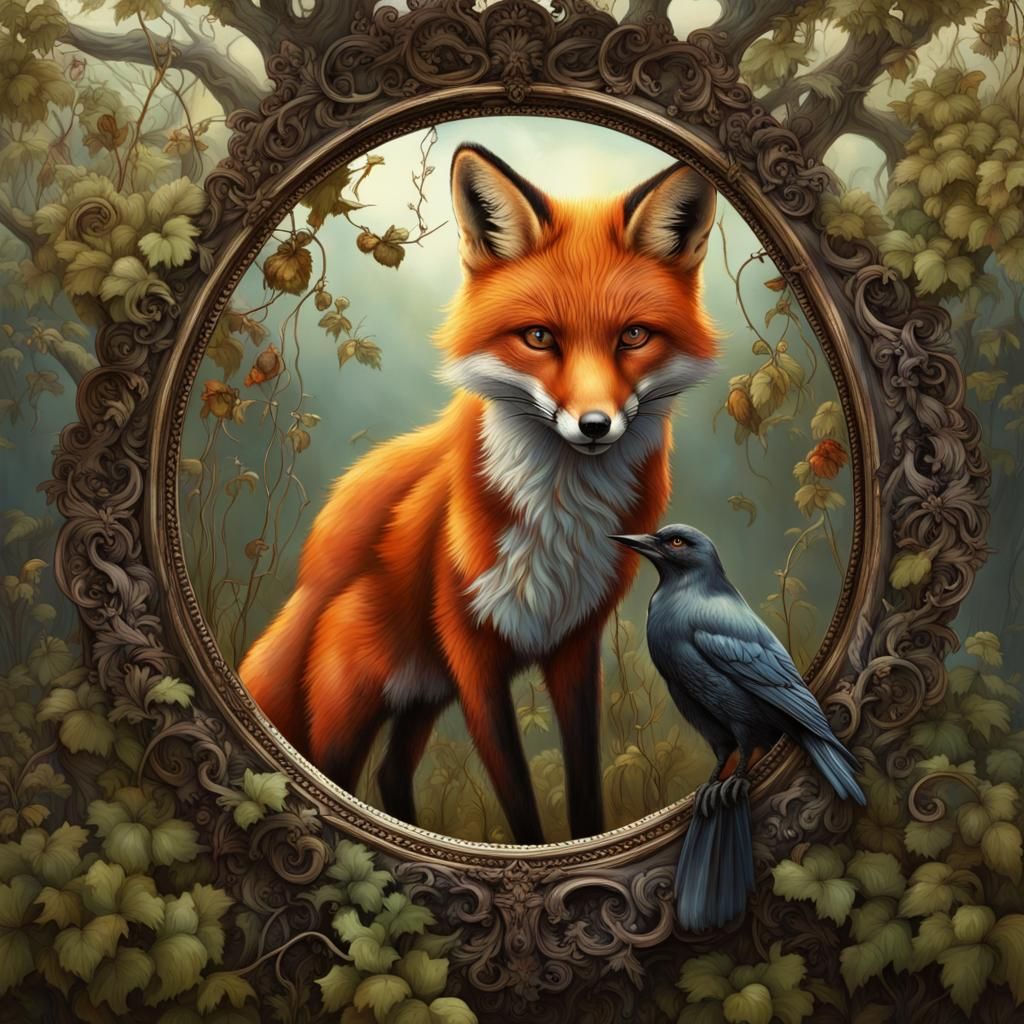 Fox and Crow with Cheese, Detailed Matte Painting