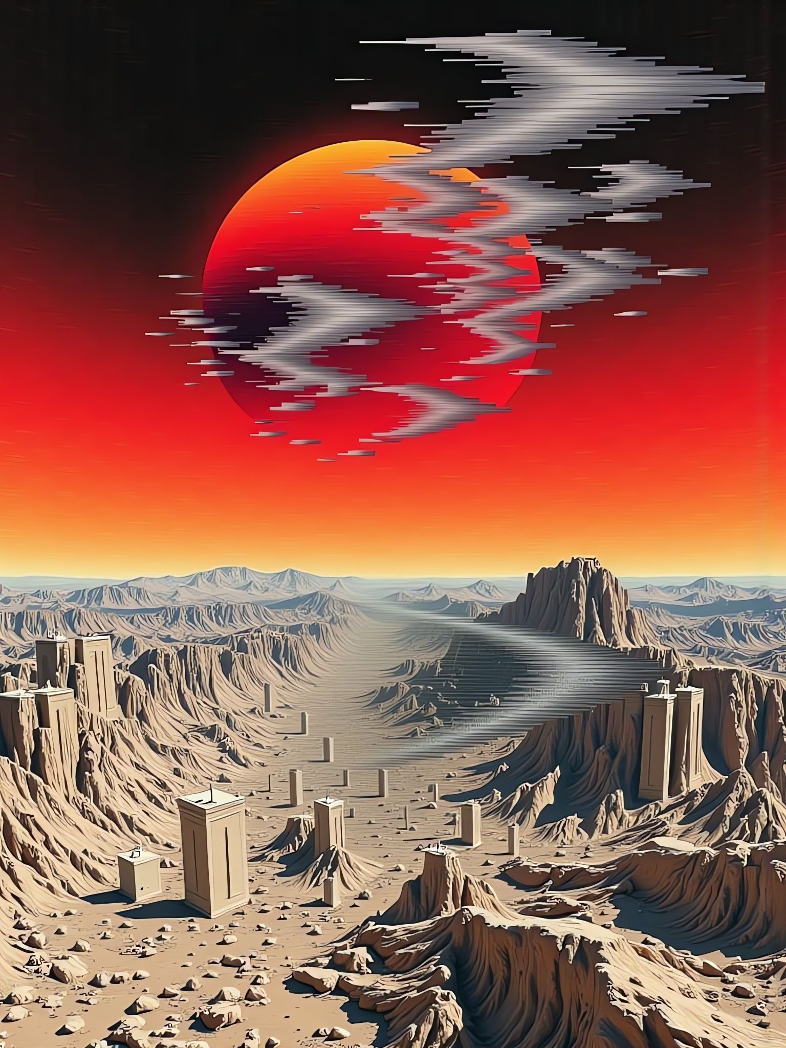 Surreal Earthenware Dream with Shadowy Spheroids