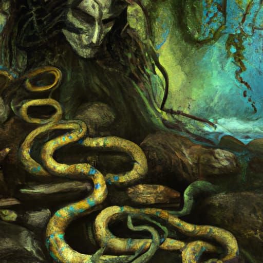 Whimsical Gorgon Painting in a Wild Environment