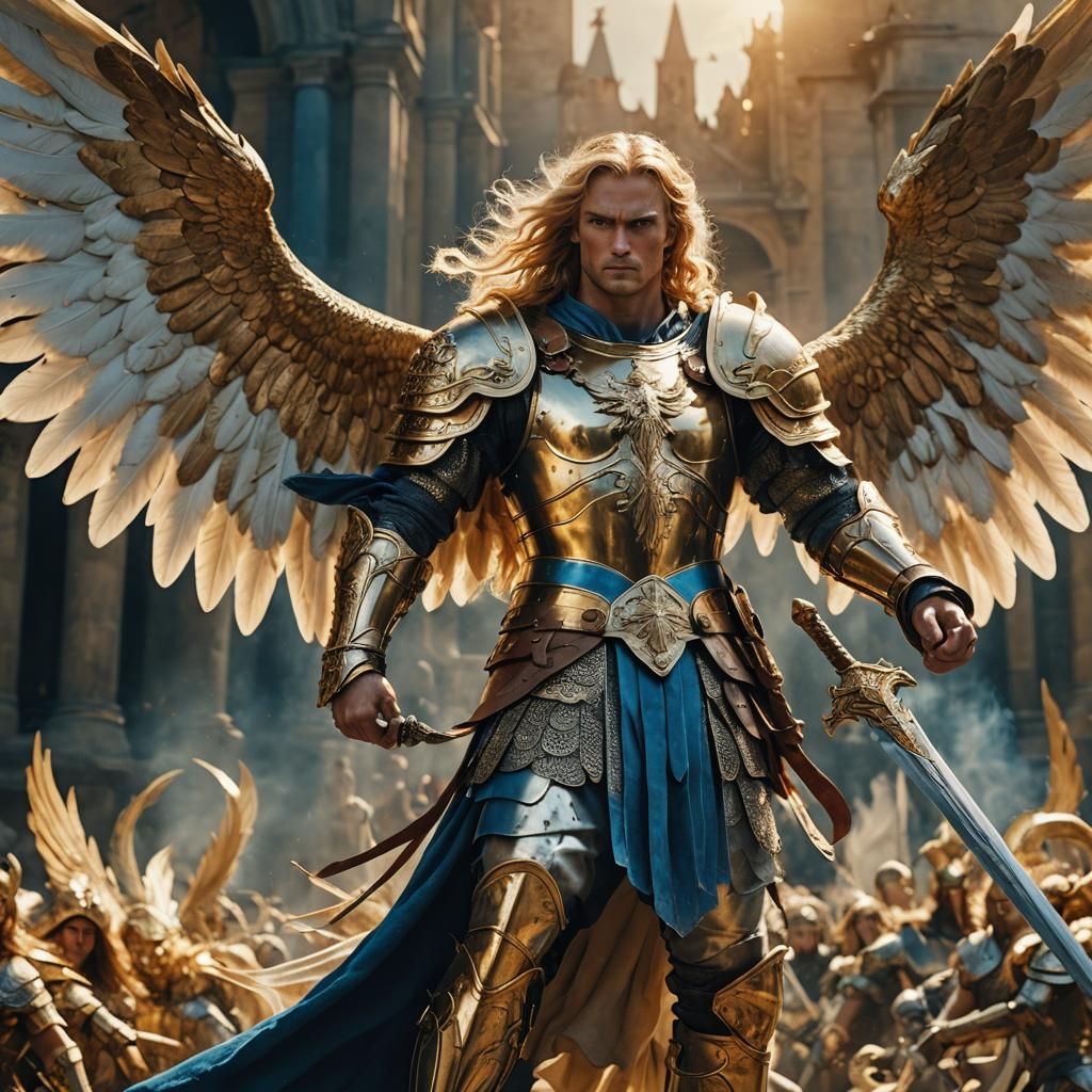 St. Michael Battling Demons in Golden Armor