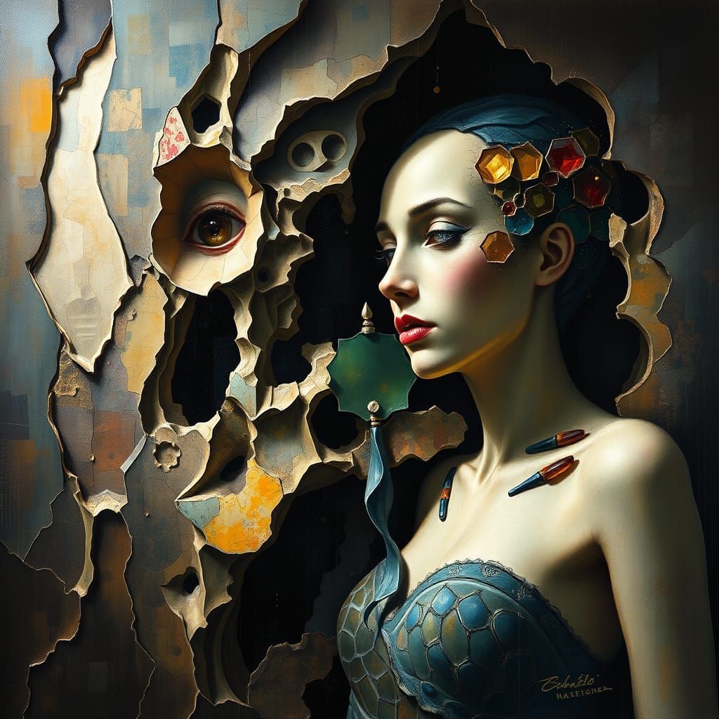 Surreal Allegorical Painting of Fragmented Memories