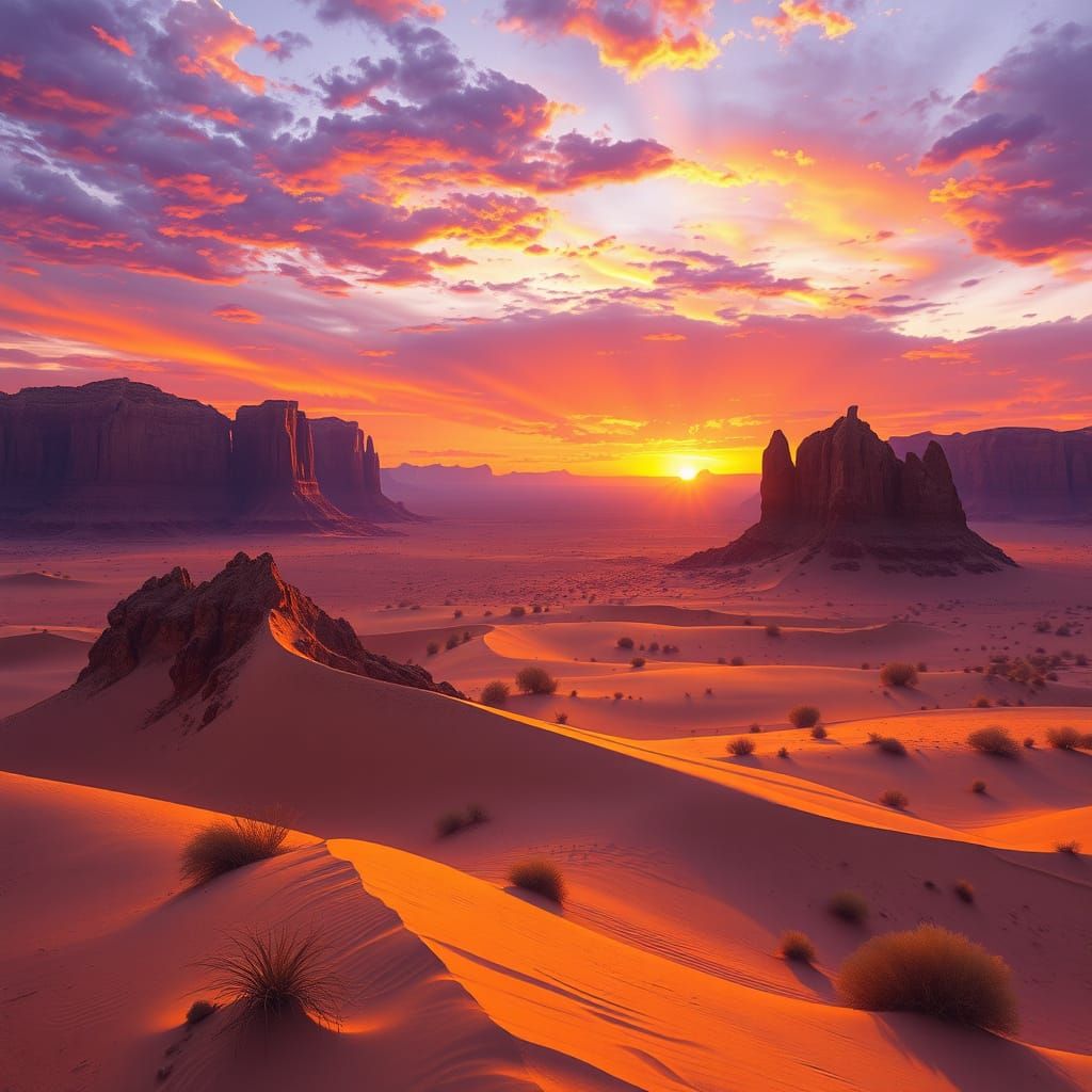 Spectacular Desert Sunset in Vibrant Purple Hues