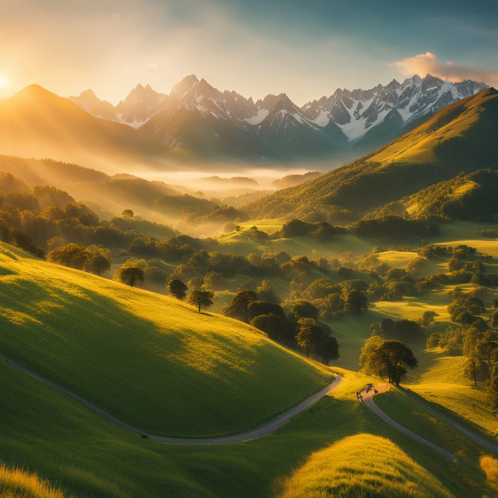 Golden Hour Mountains in National Geographic Style